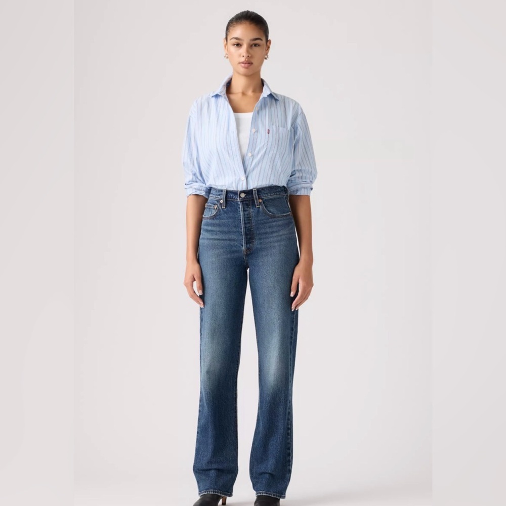 Levi's High Rise Straight Jeans in Dark Blue Wash